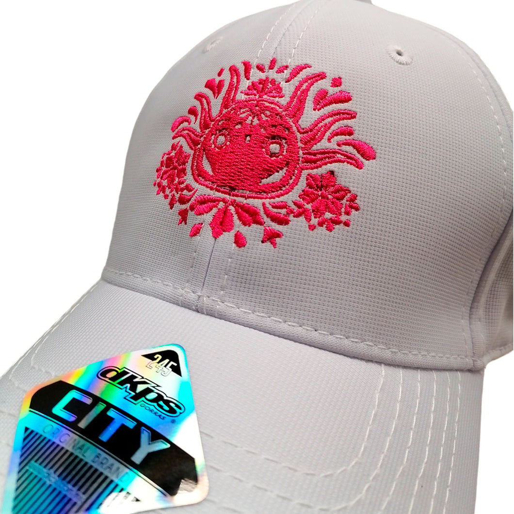 Gorra ajolote blanca con rosa